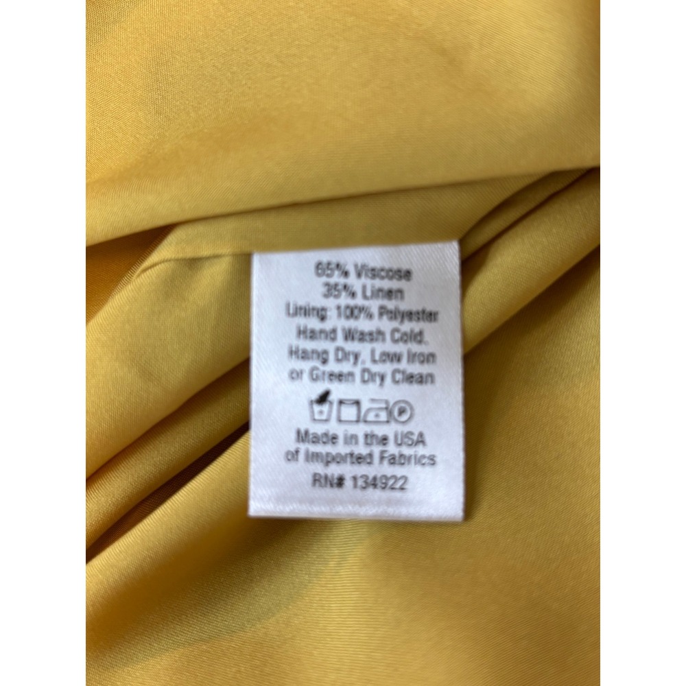 Emerson Fry Midi Sun Dress Mustard Yellow XS Linen Blend‎ Tie Strap Pockets Boho - Picture 6 of 9